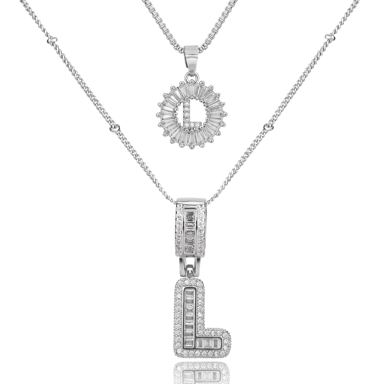MEIITRUE Initial Letter Necklace for Women 14k White Gold Silver Plated Dainty Necklaces Trendy Chunky Custom Layered Necklace Set Personalized Round