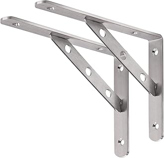 YUMORE Shelf Bracket 8", Heavy Duty Stainless Steel Solid Shelf Support, Right Angle DIY L Bracket, Max Load: 220 lb, Pack of 2