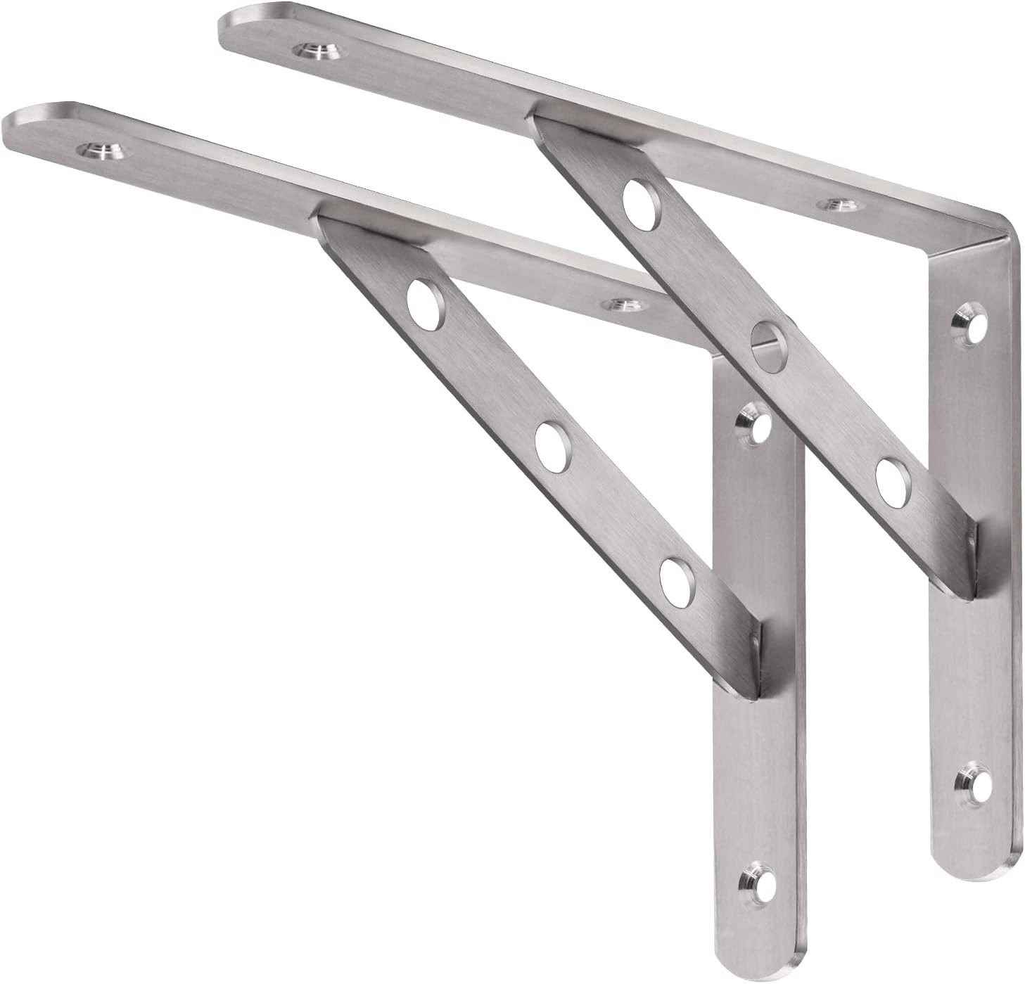 YUMORE Shelf Bracket 8", Heavy Duty Stainless Steel Solid Shelf Support, Right Angle DIY L Bracket, Max Load: 220 lb, Pack of 2