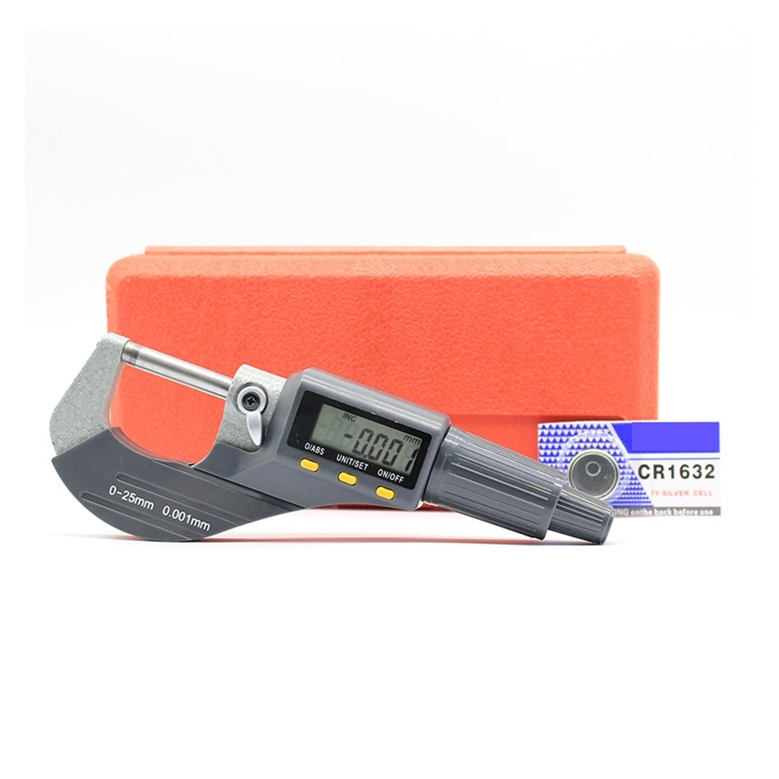 Mikrometr, Wysoka precyzja 0,001 mm akumulator CR1632 Elektroniczny mikrometr o średnicy zewnętrznej 0-25 z LCD cyfrowy zaciskać