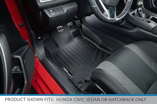 Miniatura 2 de SMARTLINER Juego de alfombrillas de suelo de ajuste personalizado de 2 filas color negro para Honda Civic Sedan o Hatchback 2016-2021