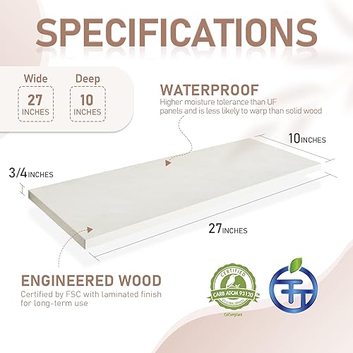 Miniatura 3 de Kaboon - Juego de 2 estantes flotantes de 27 pulgadas de largo y 10 pulgadas de profundidad para pared, estantes abiertos grandes montados en la