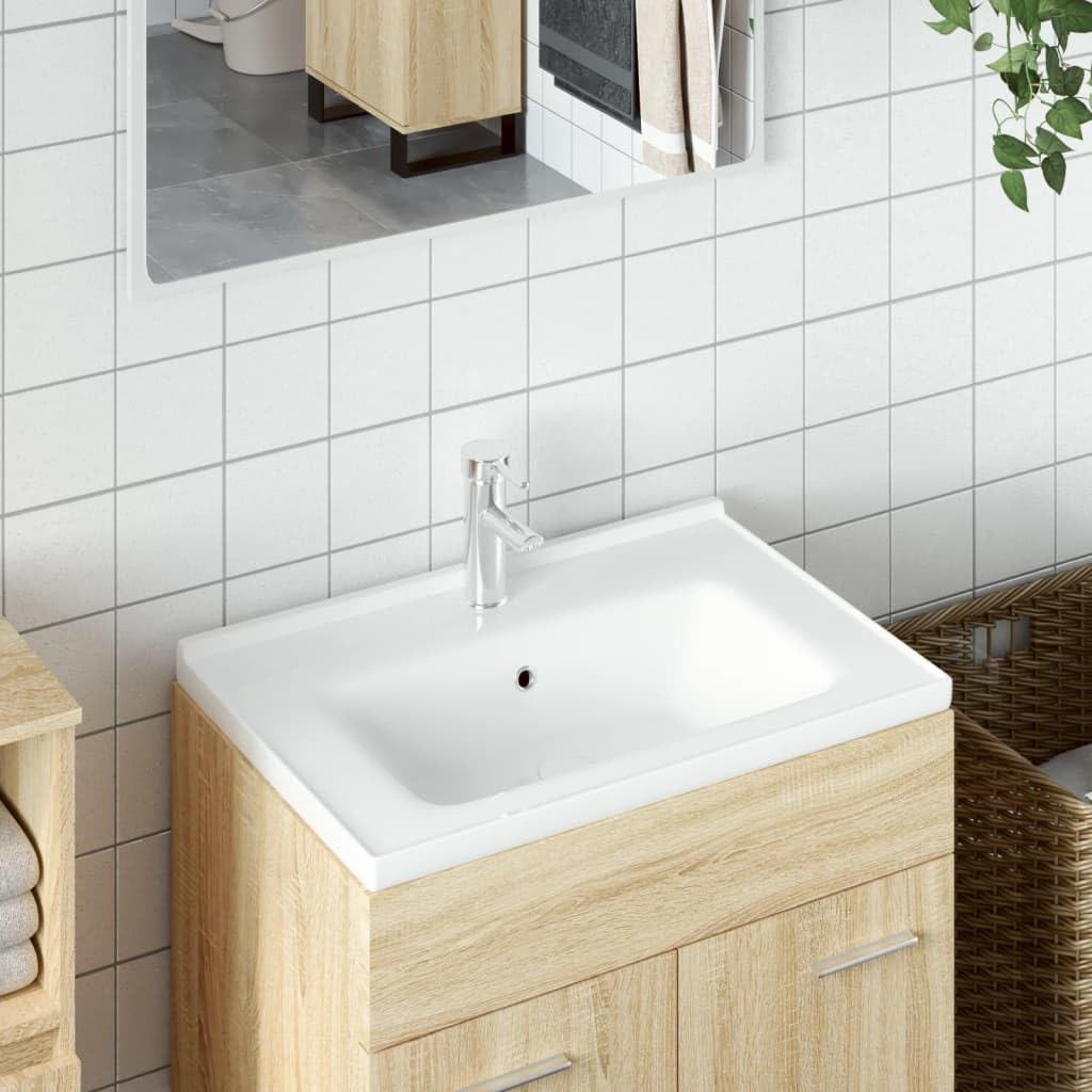 Rantry Lavabo de salle de bain, blanc, 61 x 48 x 19,5 cm, rectangulaire, en céramique, décor de meubles, lavabo de salle de bain, support pour salle de bain