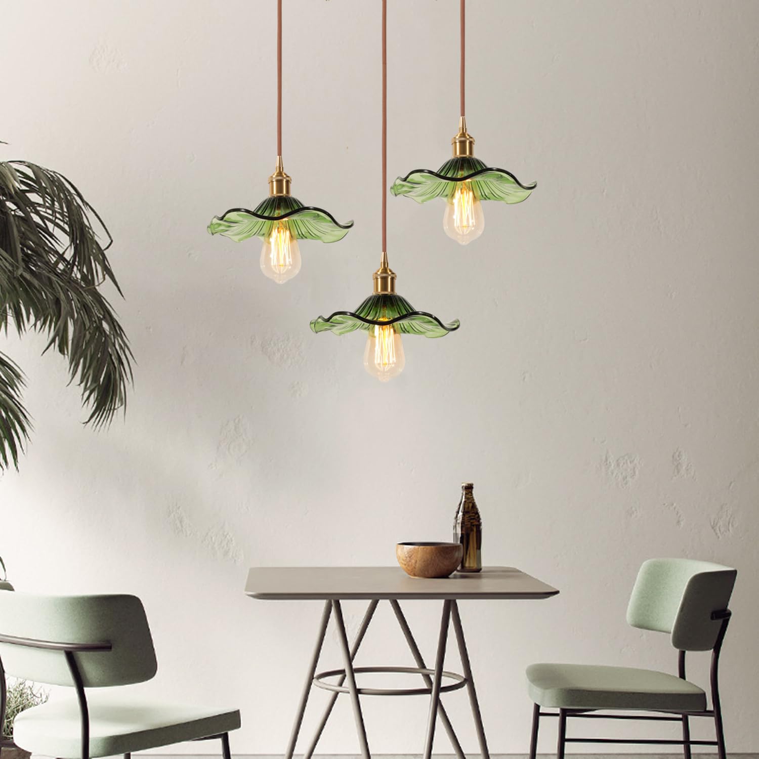 Set di 2 sospensioni in vetro industriale vintage lampada a sospensione E27 lampadario con paralume a forma di loto altezza regolabile plafoniere per cucina, sala da pranzo, camera da letto