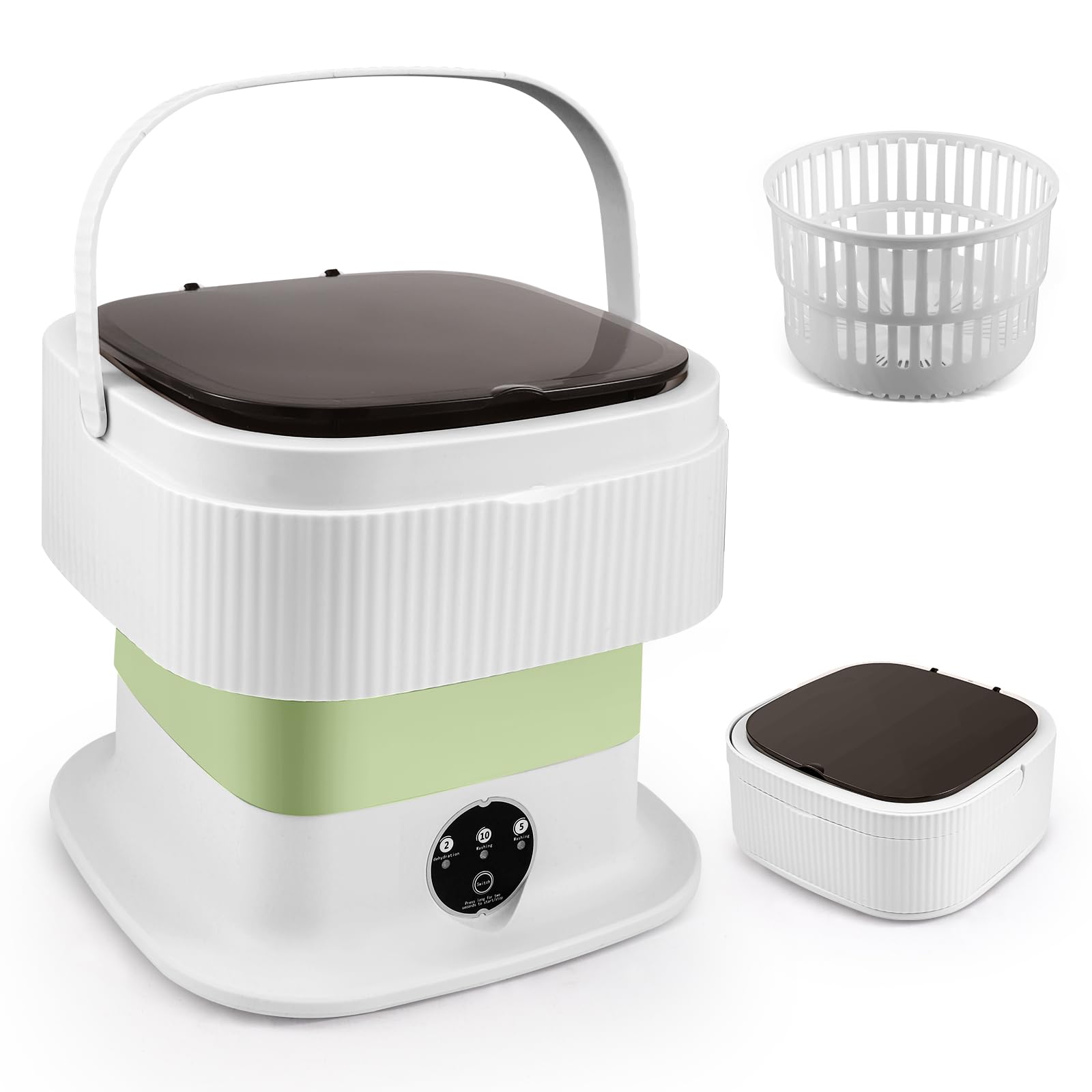 Mini lavadora, 12 L, 2 en 1, para camping, pequeña con cesta de secado extraíble, 3 modos de lavado portátil, lavadora de viaje para ropa interior, ropa de bebé (verde)