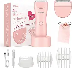 ENSSU Aparador de biquíni para mulheres - Aparador de pelos pubianos 2 em 1 IPX7 à prova d'água, lâminas para mulheres com luz LED e carregamento USB, barbeador elétrico indolor com lâmina de cerâmica para biquíni, pernas, braços e axilas