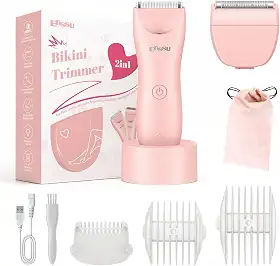 ENSSU Aparador de biquíni para mulheres - Aparador de pelos pubianos 2 em 1 IPX7 à prova d'água, lâminas para mulheres com luz LED e carregamento USB, barbeador elétrico indolor com lâmina de cerâmica para biquíni, pernas, braços e axilas