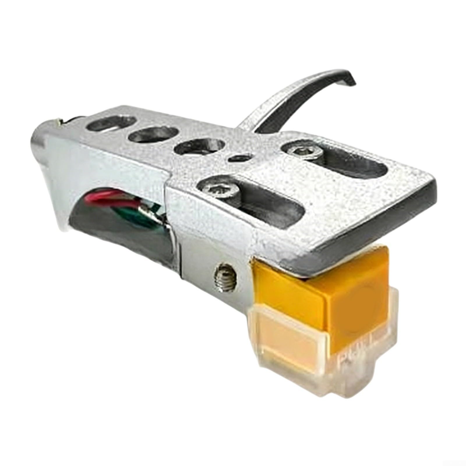 AT91 MM - Kit de pastilla y carcasa de aguja de aleación de aluminio para tocadiscos, reproductor de discos de vinilo, voltaje de salida de 3,5 mV (plata)