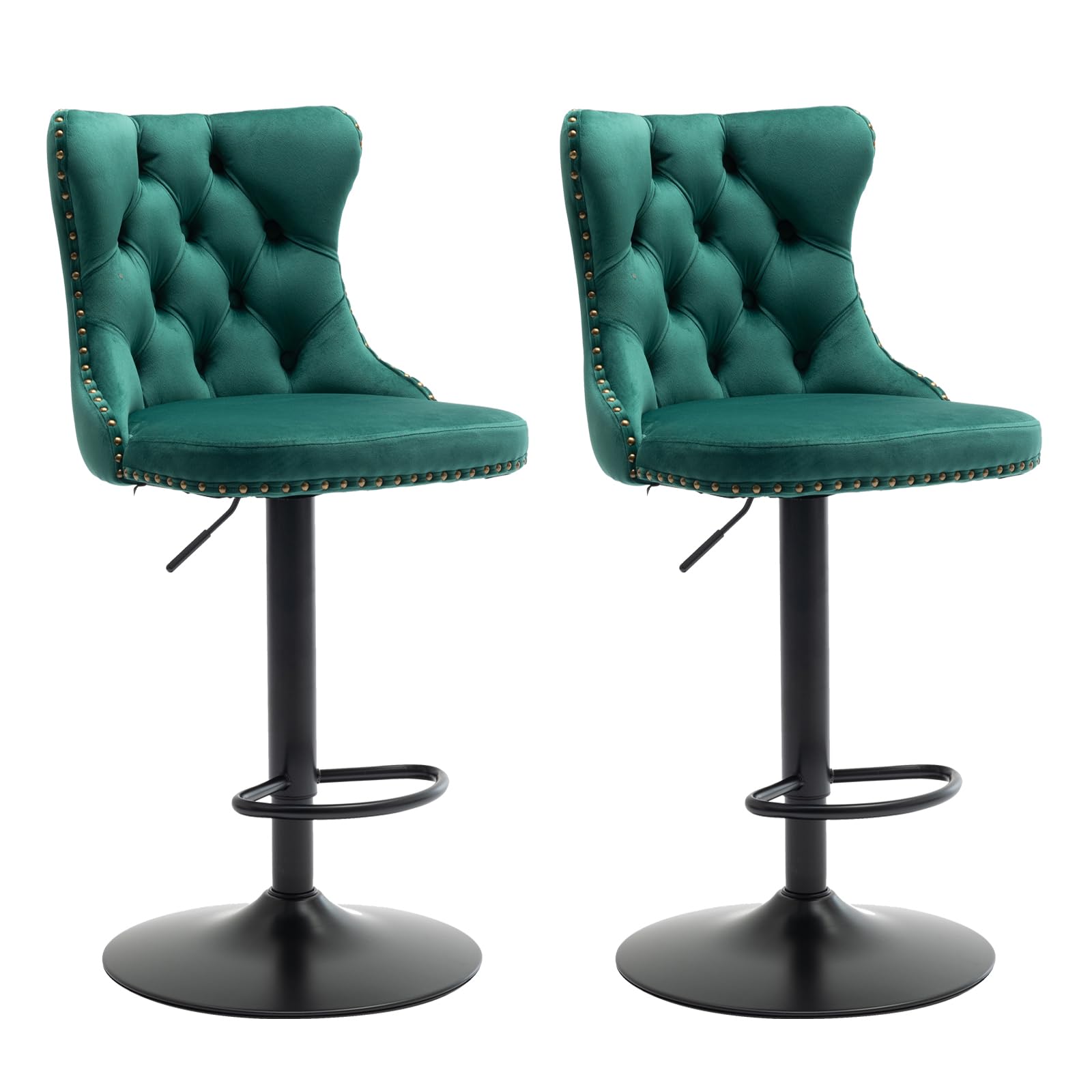 Aoowow Swivel Bar Stools Set of 2,Adjustable Barstools with Back Velvet Tufted Counter Stools Modern Upholstered Bar Chairs with Nailhead for Kitchen