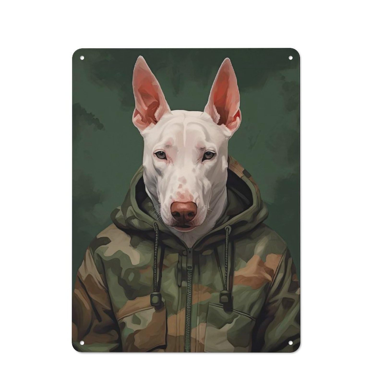 Junmoney Style-7 Rustic Tin Wall Plaque 40X30cm Featuring English Bull Terrier Camo For Pub Or Café, A Decorative Christmas Gift For Café Interior Fans