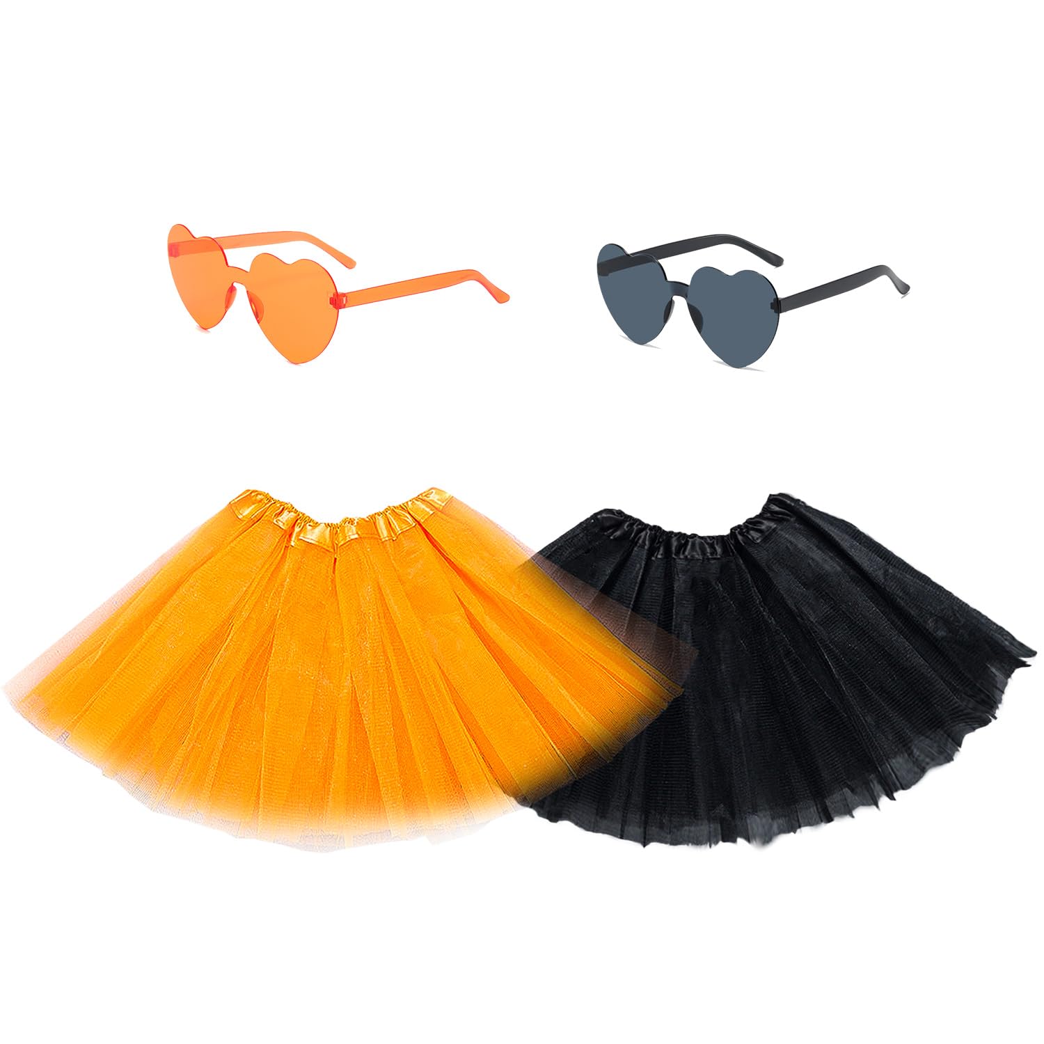 XNHIU 4pcs Halloween Kids Tutu Skirts and Glasses Black Orange Love Glasses Love Heart Shaped Party Sunglasses Halloween Party Favors for Kids