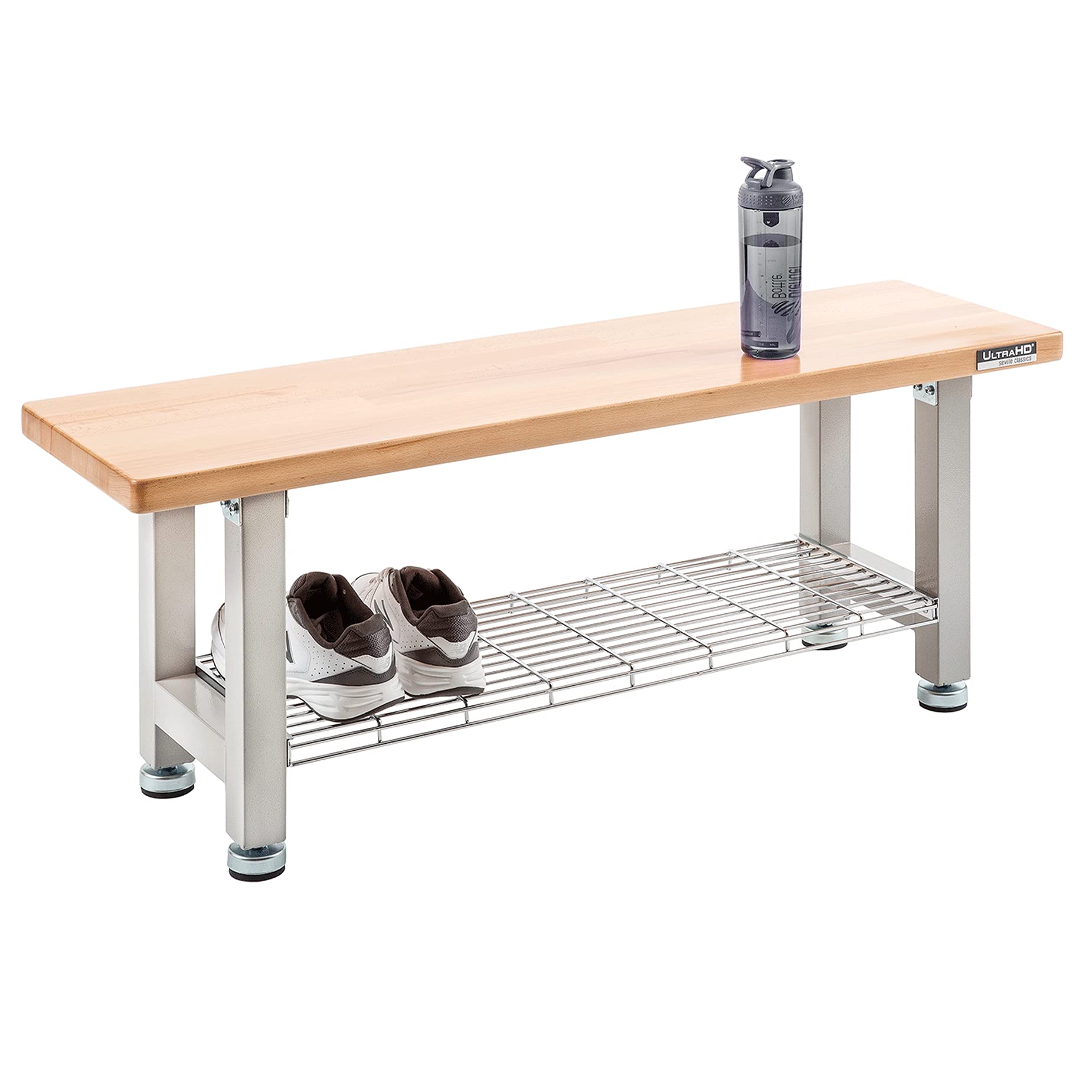 seville classics ultrahd heavy duty 48" wood bench w/solid wood top, 350 lbs. weight capacity for garage, warehouse, workshop, granite, 48" w x 14" d x 18.5" h