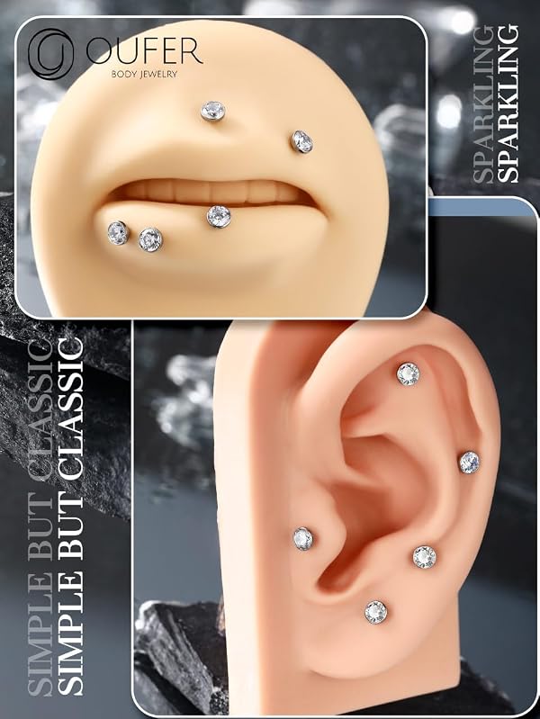 OUFER 18G Silver Titanium Labret Stud with 4MM CZ – Threadless Flat Back Piercing Jewelry for Nose, Tragus, Helix, Lobe – 6MM Post, Hypoallergenic Stud for Sensitive Skin by OUFER - Used condition - Image 4