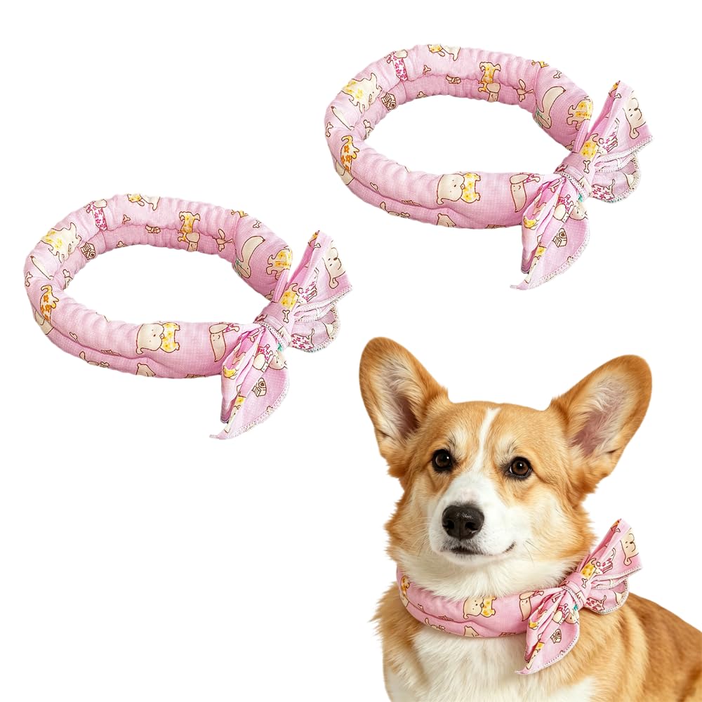 2 PCS Dog Cooling Bandanas, Breathable Cotton Cute Pets Ice Neck Cooler Wrap, Reusable Summer Pet Scarf for Dogs Outside Hiking Walking