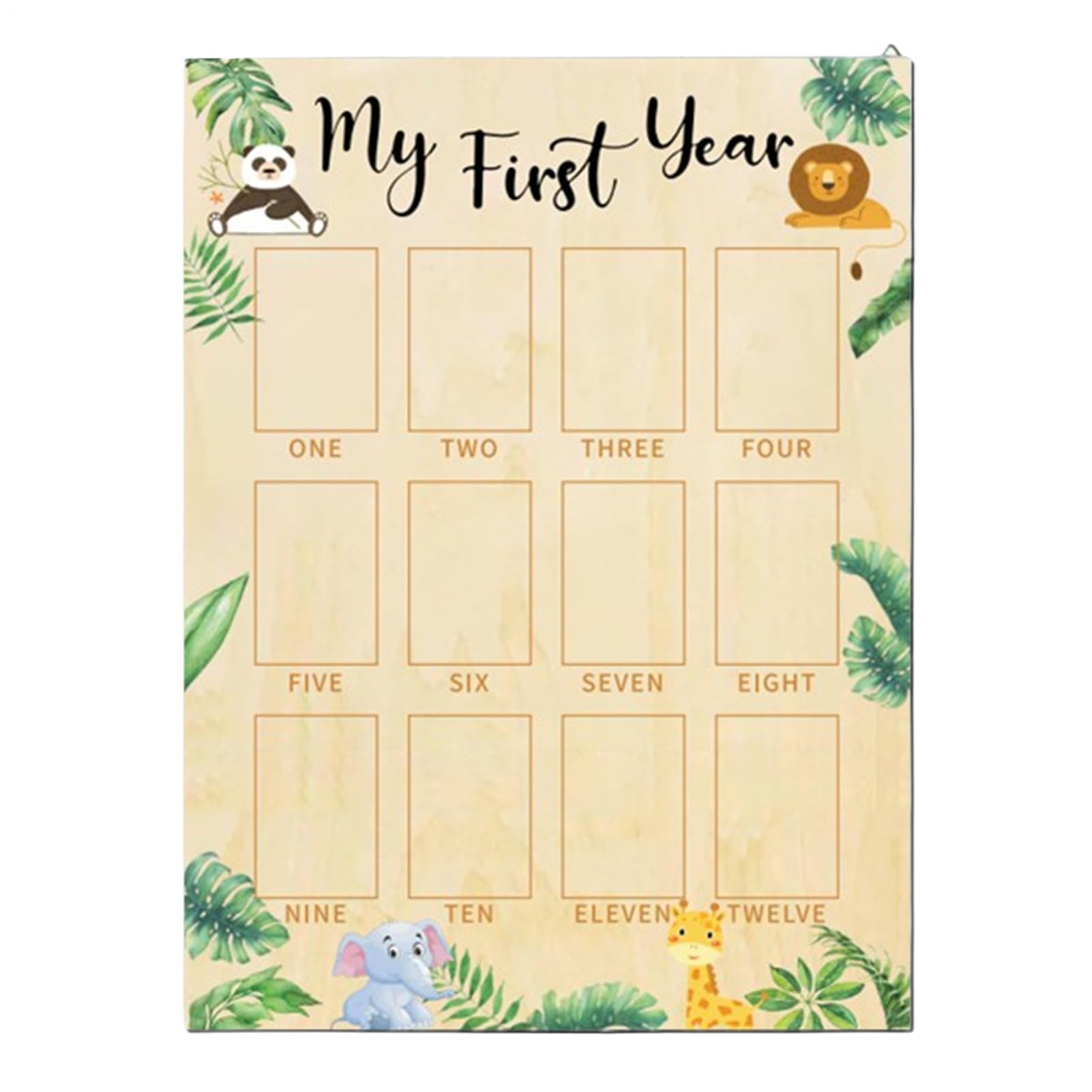 First Year Photo Board Boy,Baby Picture Frame - First Year Picture Display Wooden 12 Months Photo Board 1st Birthday Decorations for Girls