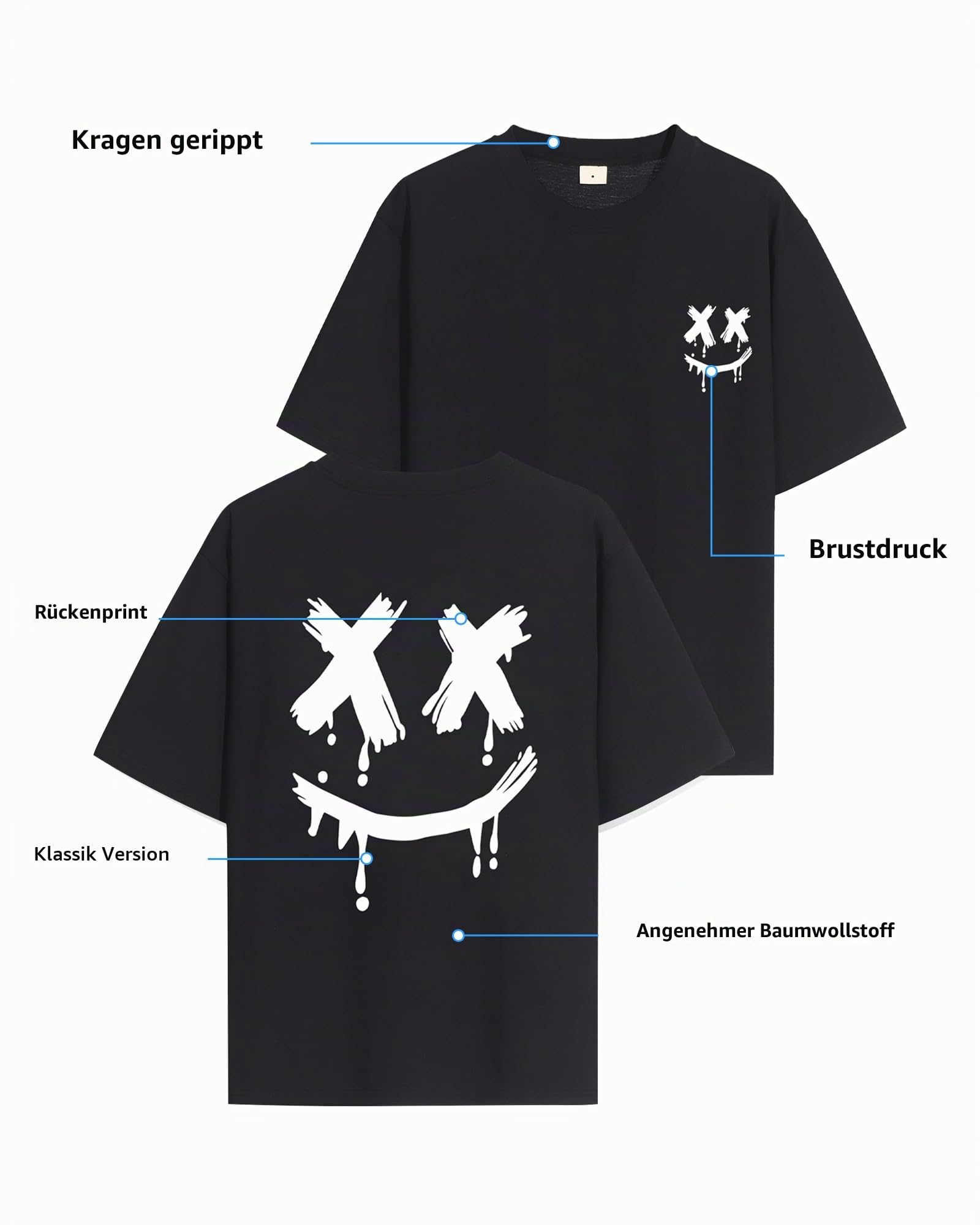 3er-Pack Baumwoll Freizeit T-Shirts mit Rundhals für Herren | Graphic Hemd Kurzarm Sommer T-Shirt im Minimalistischen Mode Oberteil Set Lässiges Kurzarm T-Shirt Multipack mit Aufdruck