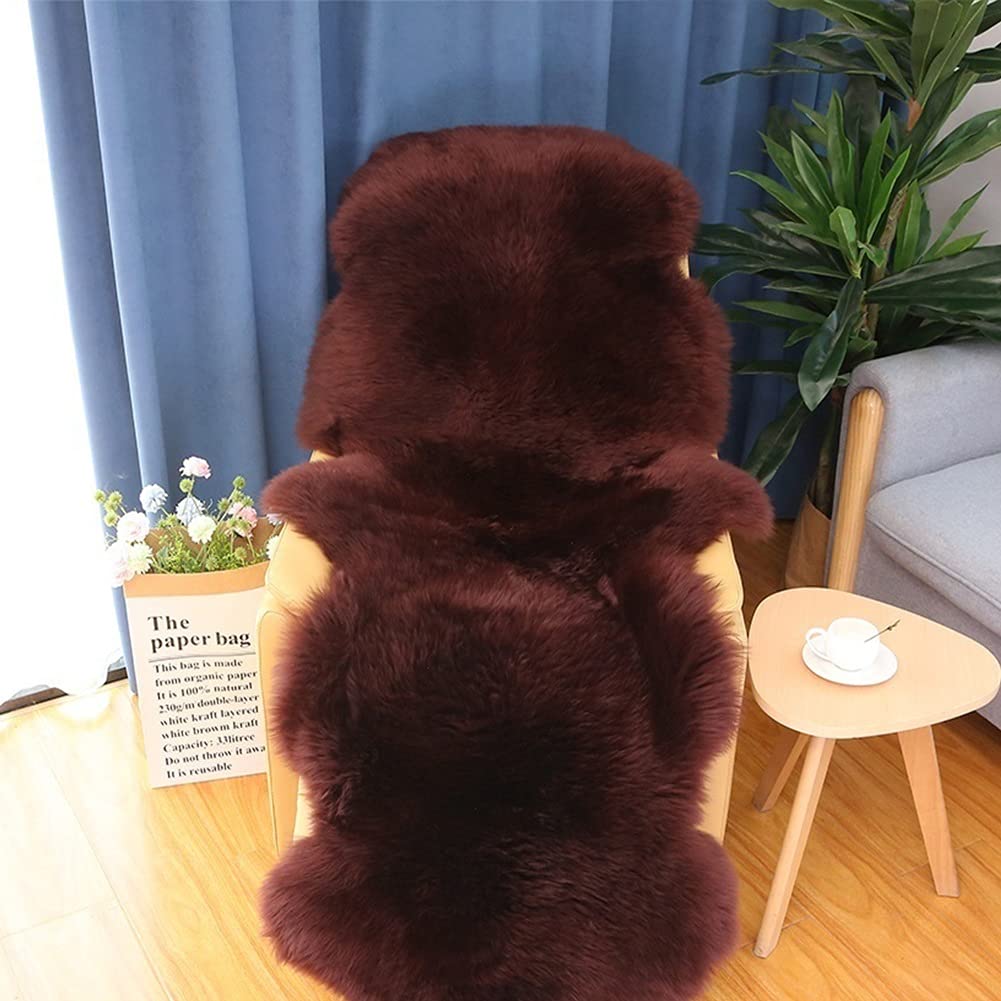 rious Brązowy dywan z prawdziwej owczej skóry, puszysty koc, do salonu, sypialni lub pokoju dziecięcego, naturalna wełna jakości premium, 70 x 200 cm