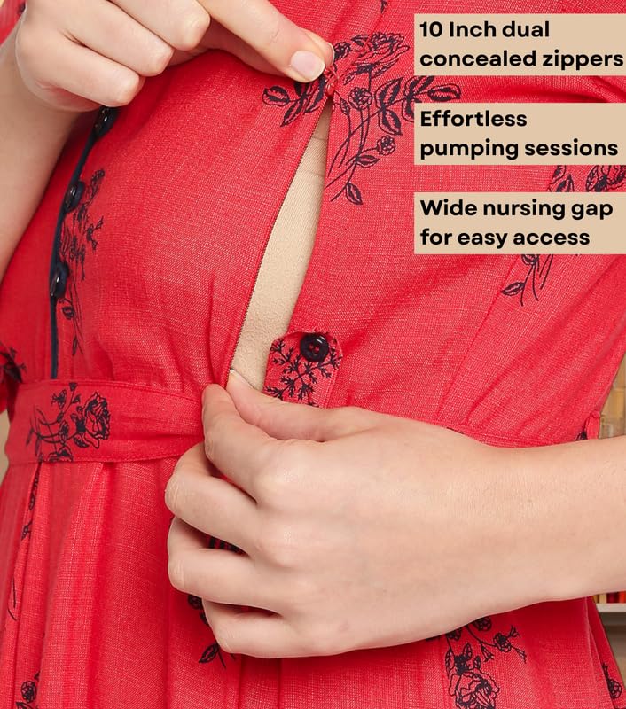 Image of DUMMY SHAPE Feeding Kurtis for Women Cotton Rayon | Printed Pregnancy Flare Kurta with Nursing Zippers to Pre & Post Partum | Maternity Dresses | Gifts for Pregnant Woman
