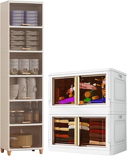 wookon Armario de almacenamiento de 6 niveles + 2 paquetes de contenedores de almacenamiento con tapa