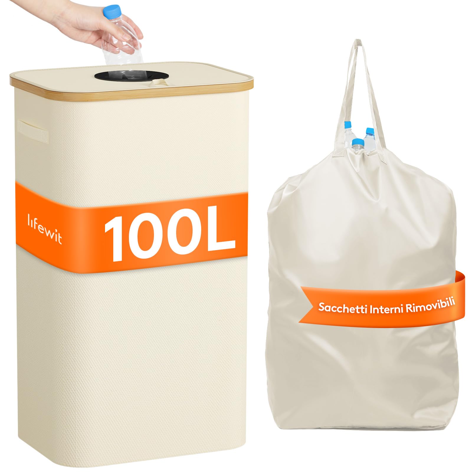 Raccoglitore Bottiglie IEEILULU 110L - Per Riciclo, Tessuto Oxford, Nero, Con Sacchetto Rimovibile - Foto 9