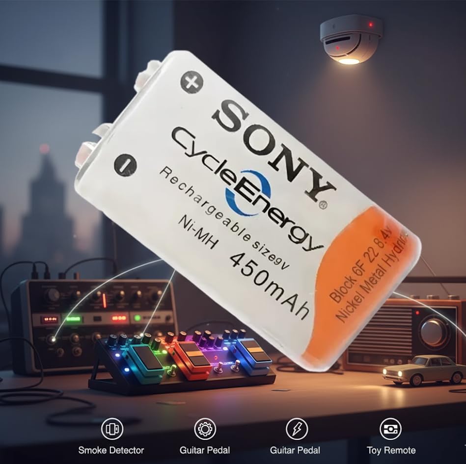 Image of Designed for Sony 450mAh New and Improved Rechargeable Size 9V Cycle Energy Nickel-Metal Hydride (Ni-MH) Japan Technology Battery (Pack of 1)