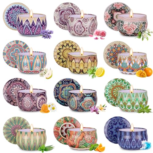 YINUO Scented Candle Gift Set for Women 12 Pack Soy Wax Aromatherapy Candles Floral Citrus & Fresh Scents Birthday Gifts for Women