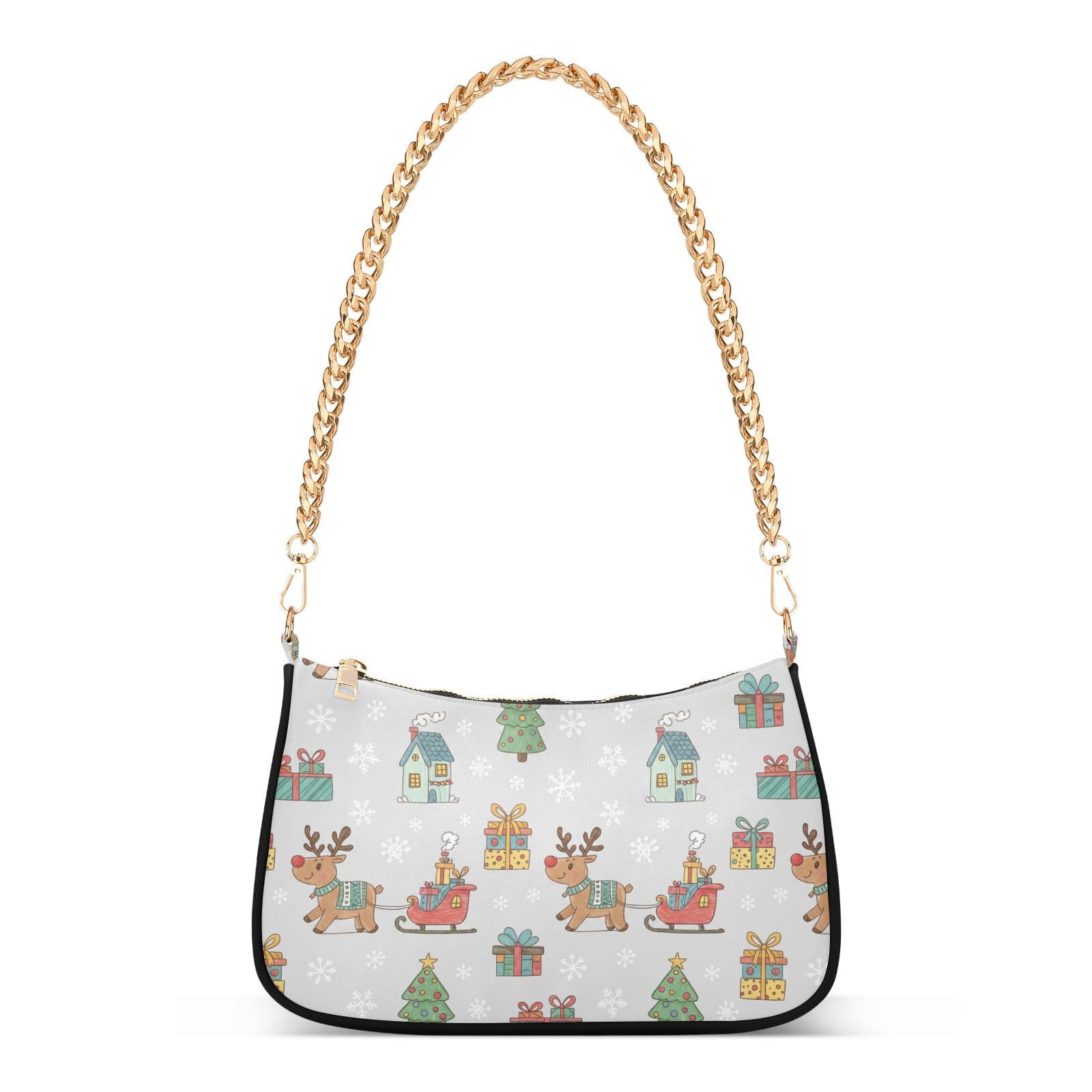 Sac à main tendance en cuir gris clair femme motif traîneau - 8