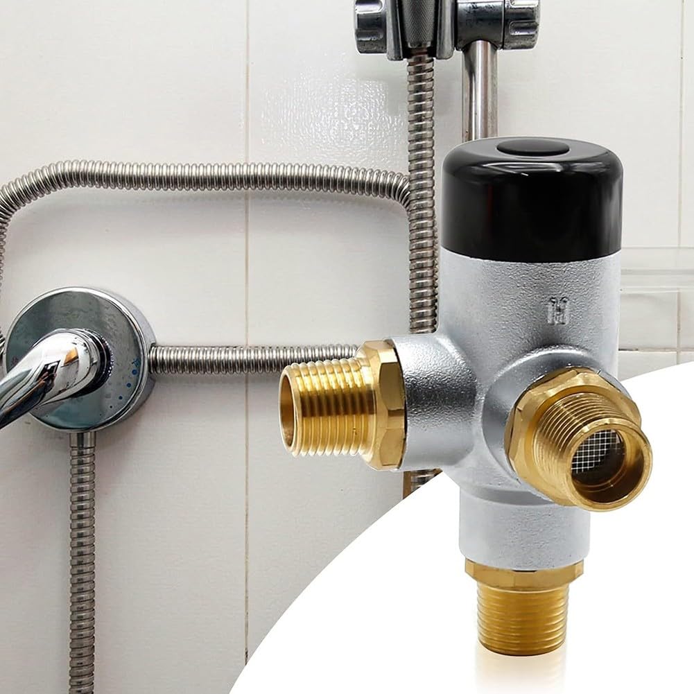 ZYWUOY Valvola miscelatrice termostatica in ottone, miscelatore per acqua calda e fredda, controllo temperatura da 1/2 pollici, resistente anti-scottatura, per camper, cucina, bagno