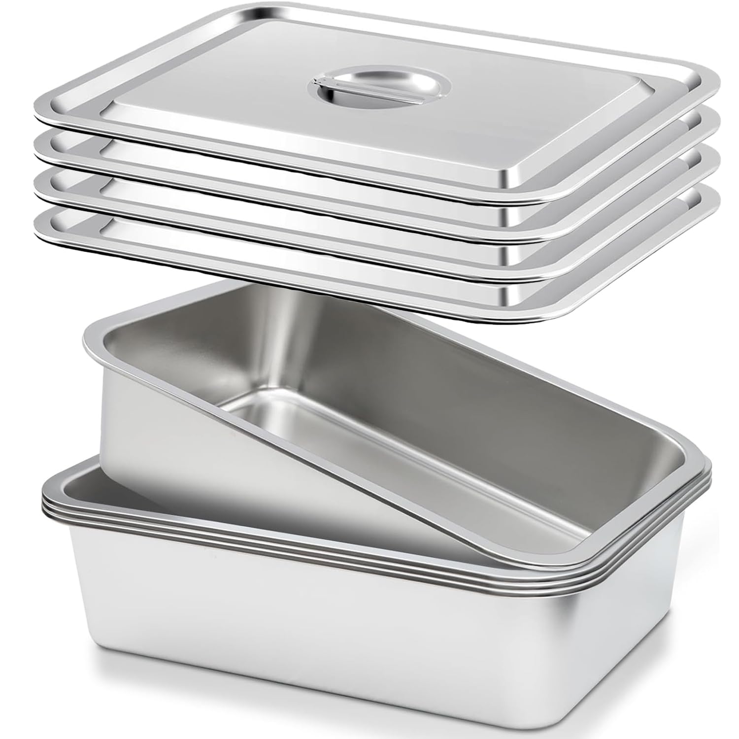 Confezione da 4 contenitori per autobus commerciali in acciaio inox, resistenti per lavare i piatti, preparare la carne e riporre la cucina, scatola per autobus ristorante di grande capacità