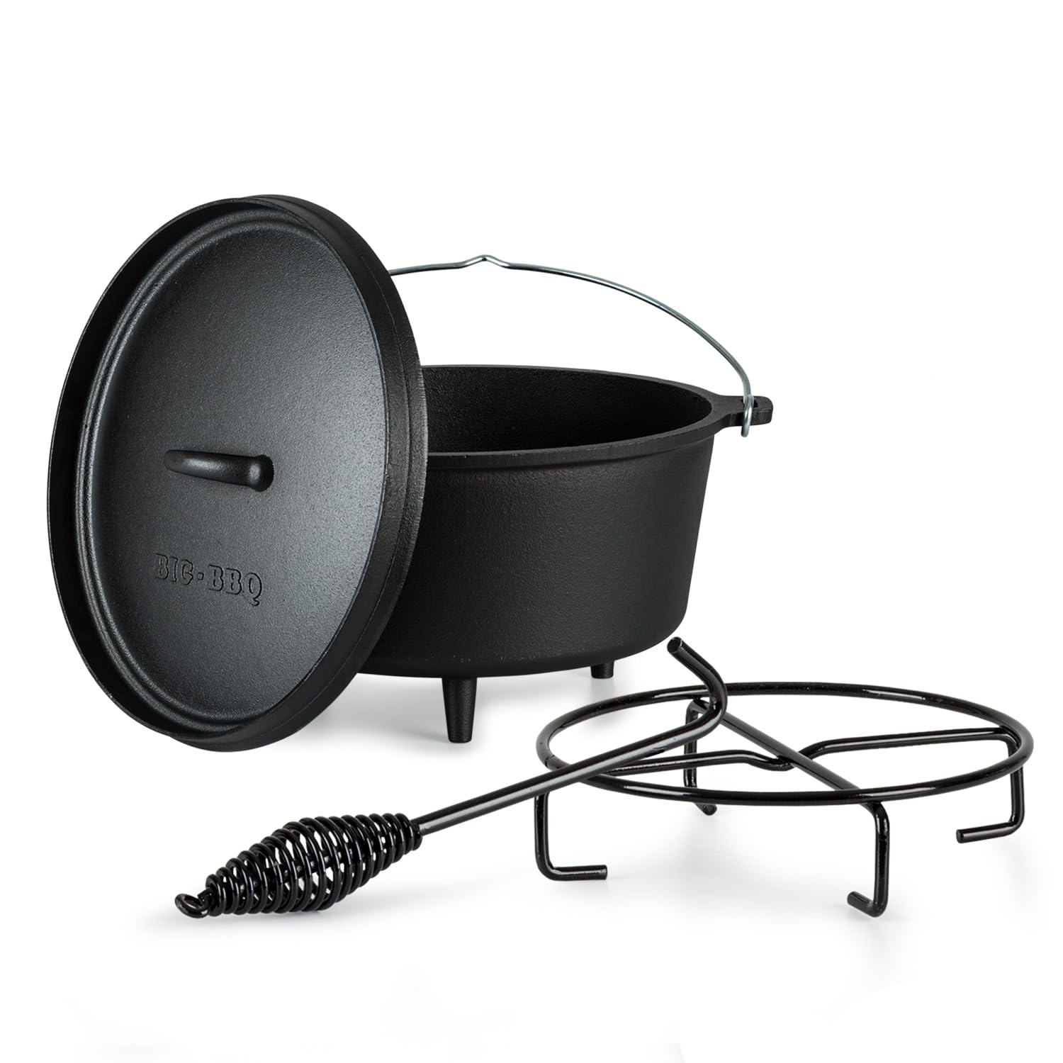 Cocotte en Fonte Pré-assaisonnée 7.2L avec Couvercle, Faitout pour Camping et Barbecue