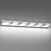 Vista 12 de Modernas luces LED pequeñas de baño (3 luces), iluminación de pared acrílica cromada de acero inoxidable, luces de tocador para baño sobre espejo