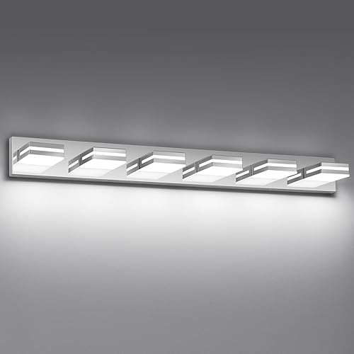 Miniatura 13 de Modernas luces LED de baño (3 luces), iluminación de pared acrílica negra metálica, luces de tocador para baño sobre espejo (6000 K 16 pulgadas)