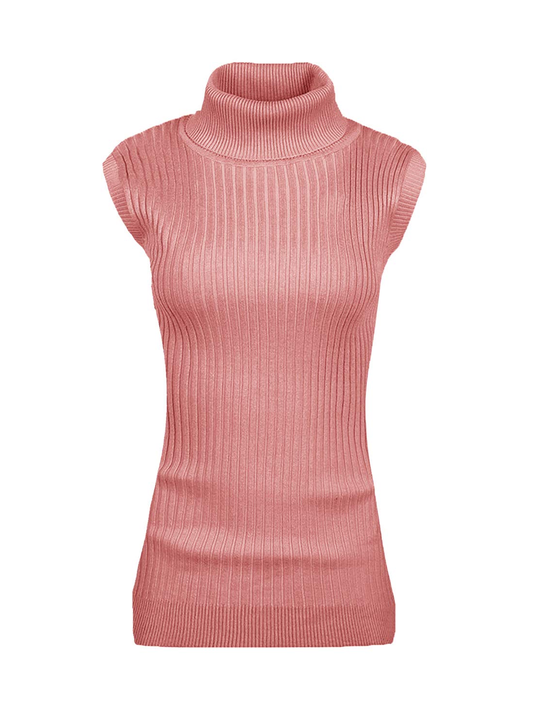 v28 Women Sleeveless High Neck Turtleneck Stretchable Knit Sweater Top