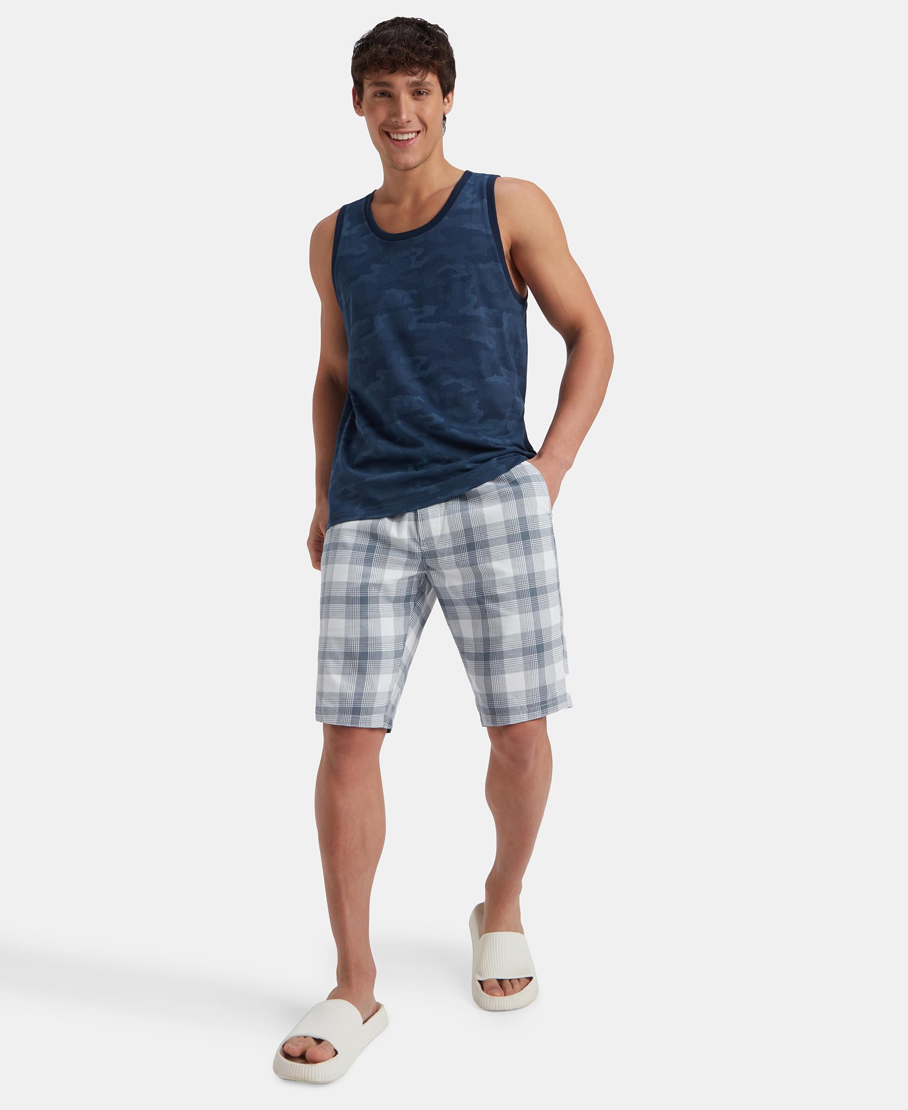 Jockey AM67 Men's Super Combed Cotton Blend Printed Tank Top_Navy_L 2