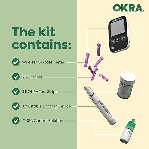 Miniatura 3 de OKRA Kit de monitor de azúcar en sangre PRO – Resultados rápidos de glucosa 5s, sin codificación, eyección de tiras, aplicación para seguimiento, 25