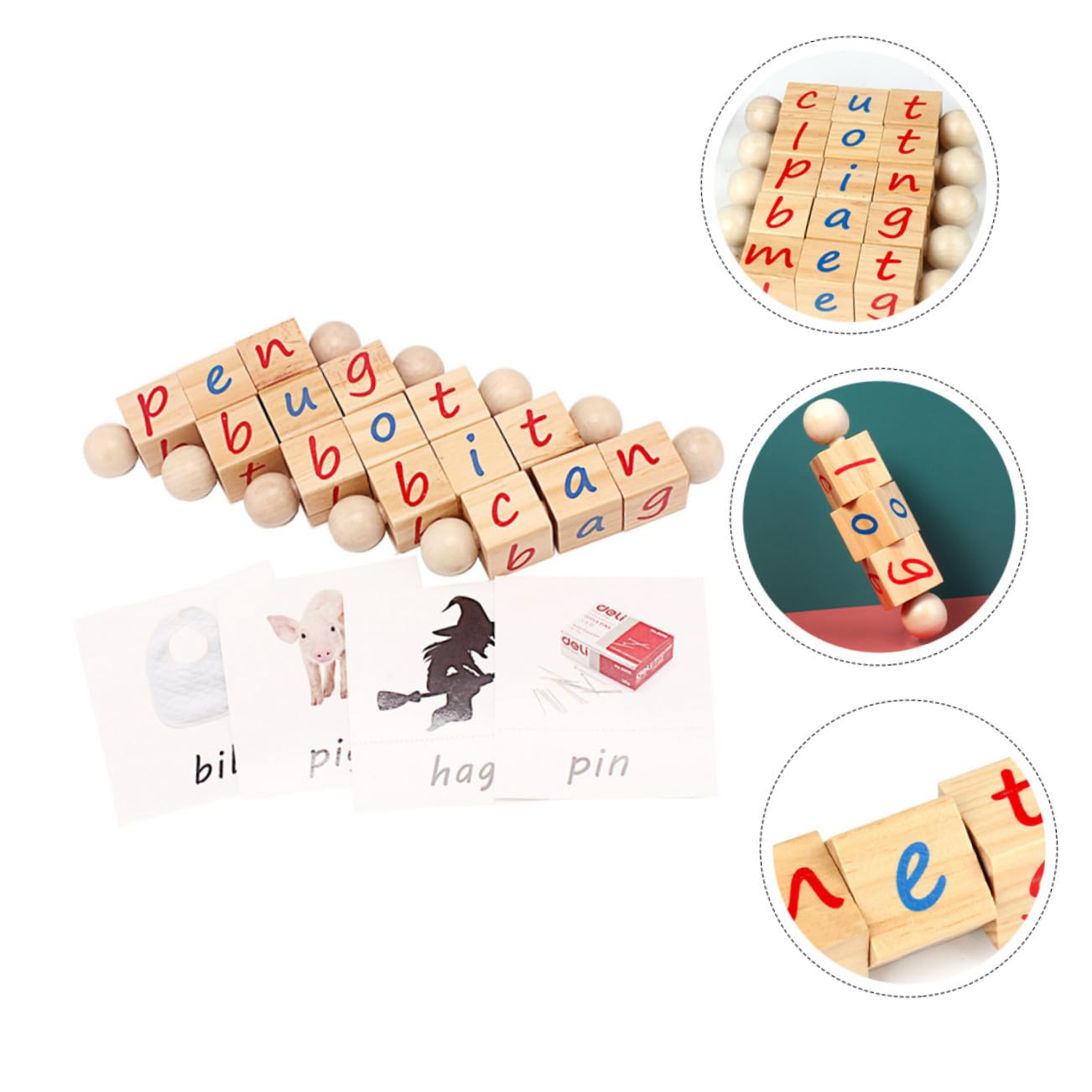 Toddmomy Bloques de Letras Montessori de Madera, 1 Juego, Giratorios