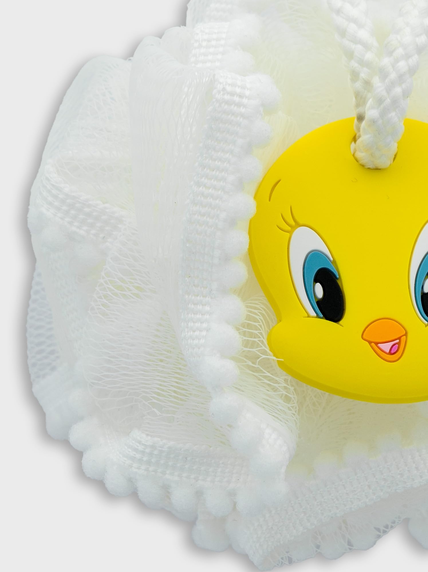 Looney Tunes Fleur de Douche Bébé Titi 15×15 cm – Éponge Douce Multi-Usage Lavable – Accessoire Bain, Shampooing, Massage – Lavage Corps, Visage - Enfant Fille, Garçon - Produit Officiel Warner Bros