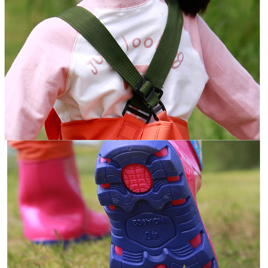 Trampolieri da Pesca, Trampolieri da Pesca, Trampolieri Impermeabili In Vita Elastica per Bambini Pantaloni con Bretelle Crosswater con Gli Stivali, Ragazzi Della Gioventù Bootfoot Pesca Caccia Trampo