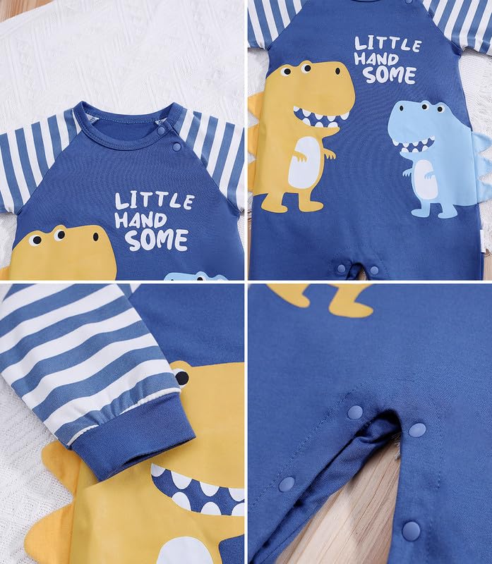 2- Pack Newborn Infant Baby Girls Boys Dinosaur Bear Print Romper Outfit Long Sleeve Jumpsuit Summer Onesie4