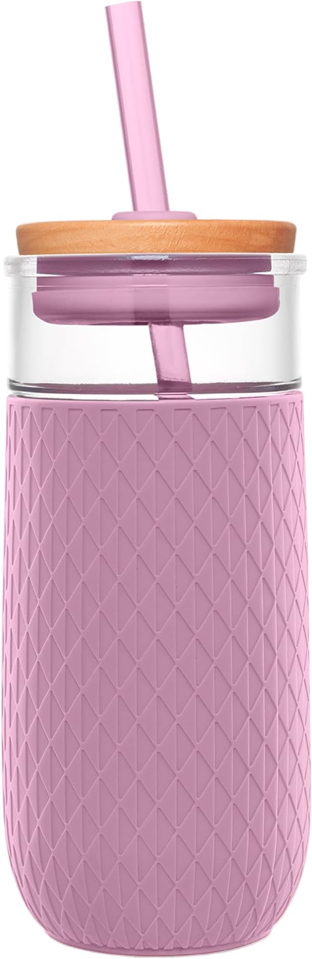 Ello Devon 18oz Glass Tumbler with Straw, Friction Fit Bamboo Wood Lid and Silicone Sleeve | Perfect for Iced Coffee, Tea, Matcha and Smoothies