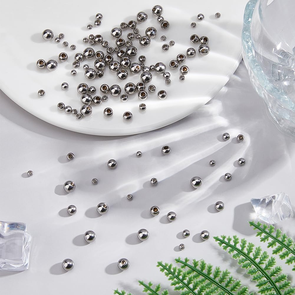 DICOSMETIC 120Pcs 4 Sizes Memory Wire End Caps Stainless Steel Bead Cord End Caps Round Half Drilled Beads Ball Cord Terminators for Jewelry Making DIY Crafts, Hole: 2mm