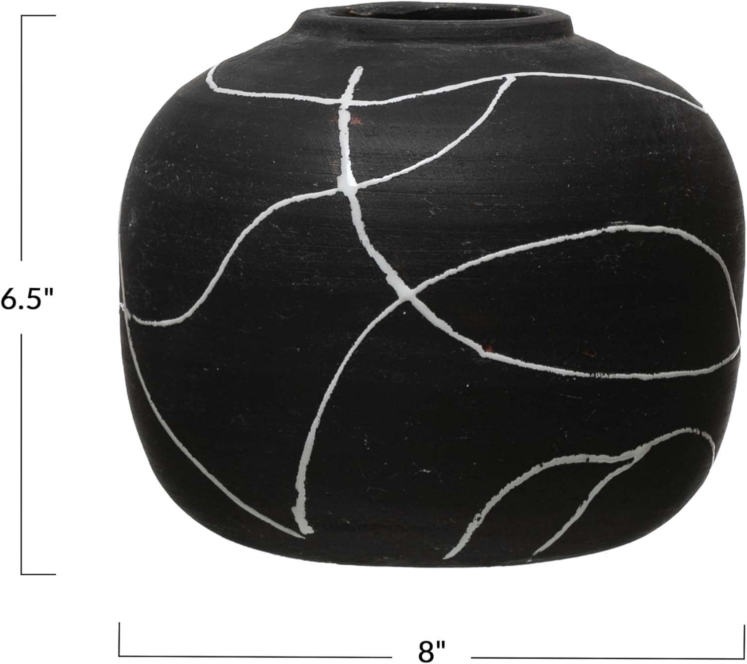 Creative Co-Op Round Decorative Stoneware Vase with Hand-Painted Intersecting Lines, Black and White