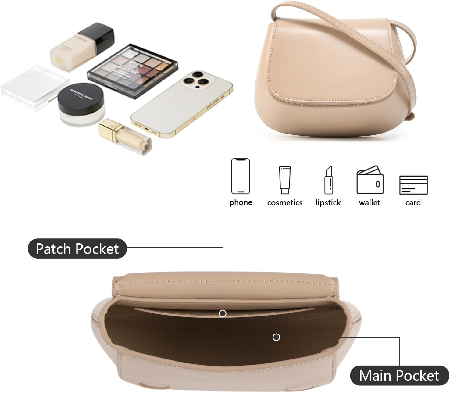 Small Genuine Leather Crossbody Bags, Cute Purses for Women, Mini Handbag, Shoulder Bag with Adjustable Strap - Image 3