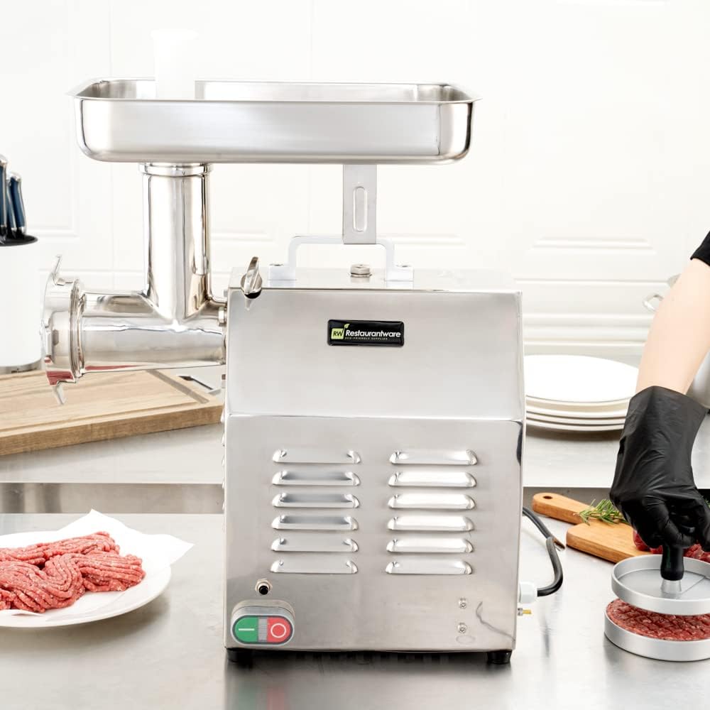 Restaurantware Hi Tek Meat Grinder 1 Durable Meat Mincer - 1.5 Horsepower Grind 540 Pounds of Meat Per Hour Stainless Steel Heavy-Duty Meat Grinder Sausage Tube Stuffer Included 1200W