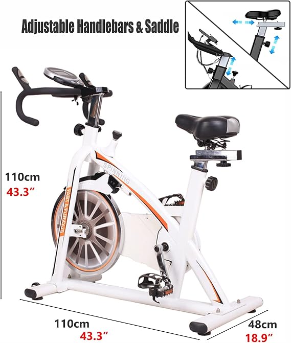 Spinning Bike Indoor Exercise Bike, Home Gym Magnetron Resistance Spin Bike, Fixed Bicycle With Adjustable Seat And Handle