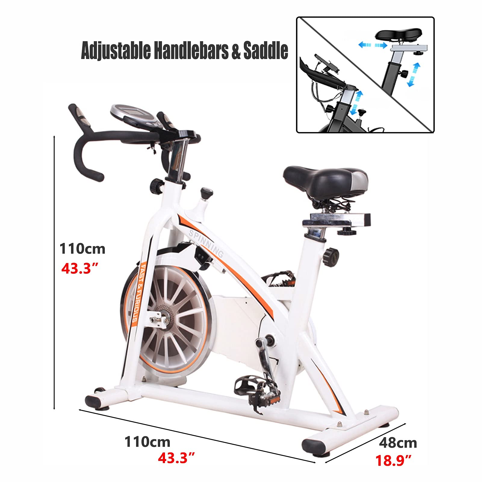 Spinning Bike Cyclette Indoor, Spin Bike da Palestra A Resistenza Magnetron, Bicicletta Fissa con Sedile E Maniglia Regolabil