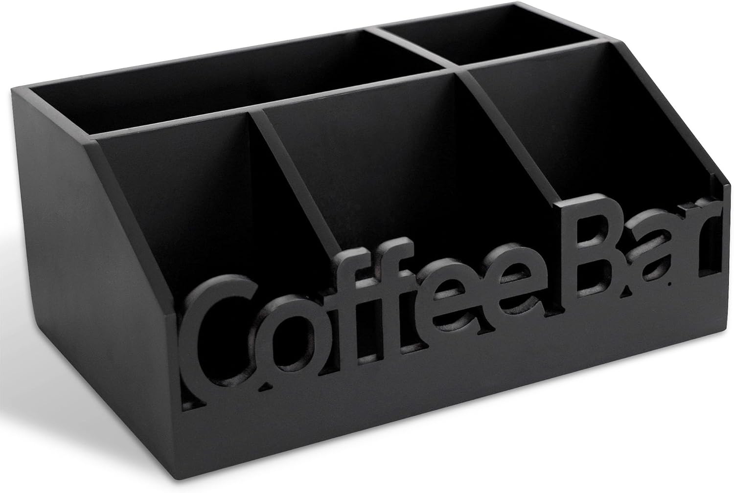 Coffee Bar Organizer for Countertop – Wooden Coffee and Tea Station Caddy with Tray for Pods, Cups, Condiments, and Accessories – Kitchen or Office Counter Storage (Medium Size -Black)