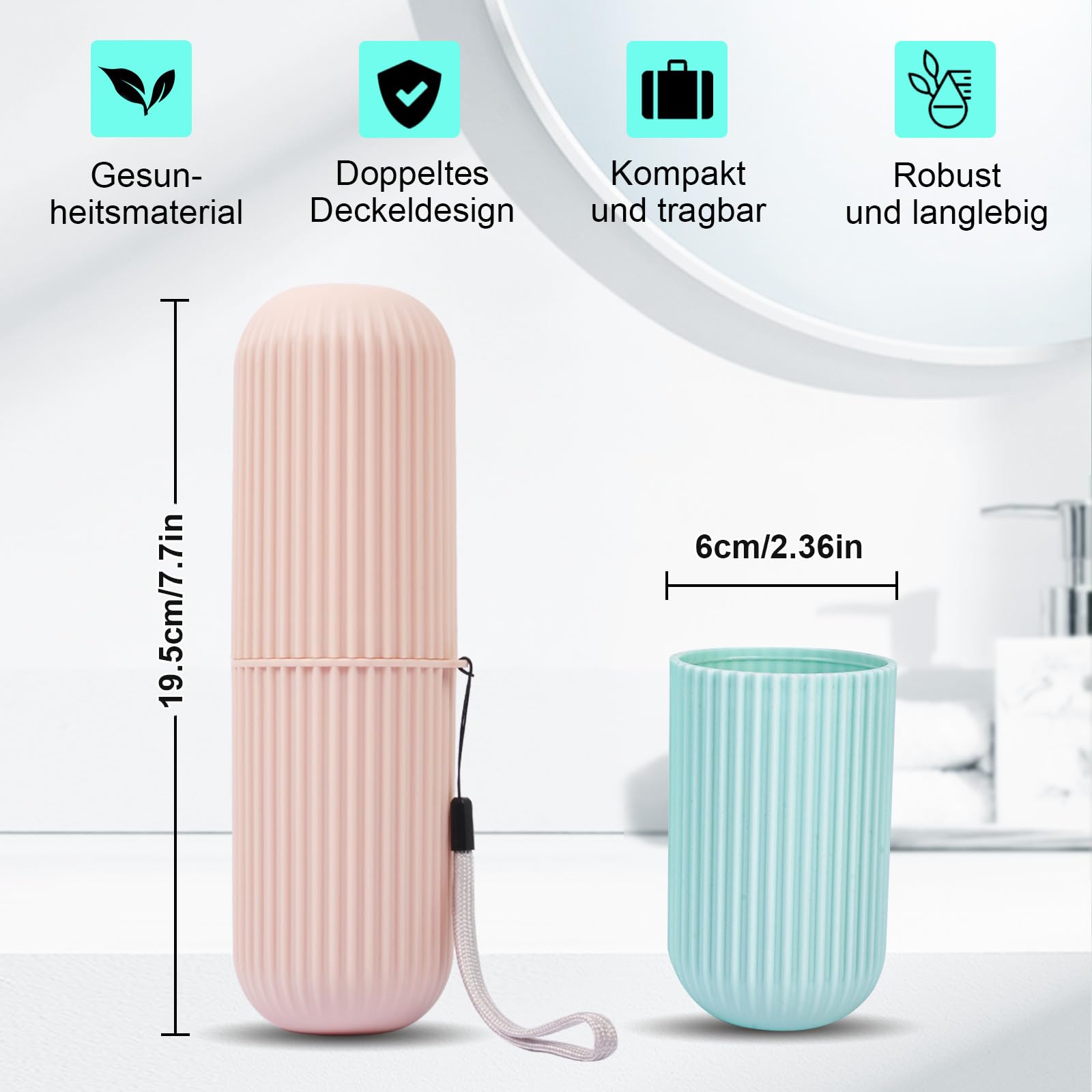 UCEC Astuccio per spazzolino da denti realizzato in materiale PP alimentare di alta qualità, ecologico e durevole., 4: rosa&verde&grigio&bianco + 5, 19.56 cm x 6 cm, Semplice