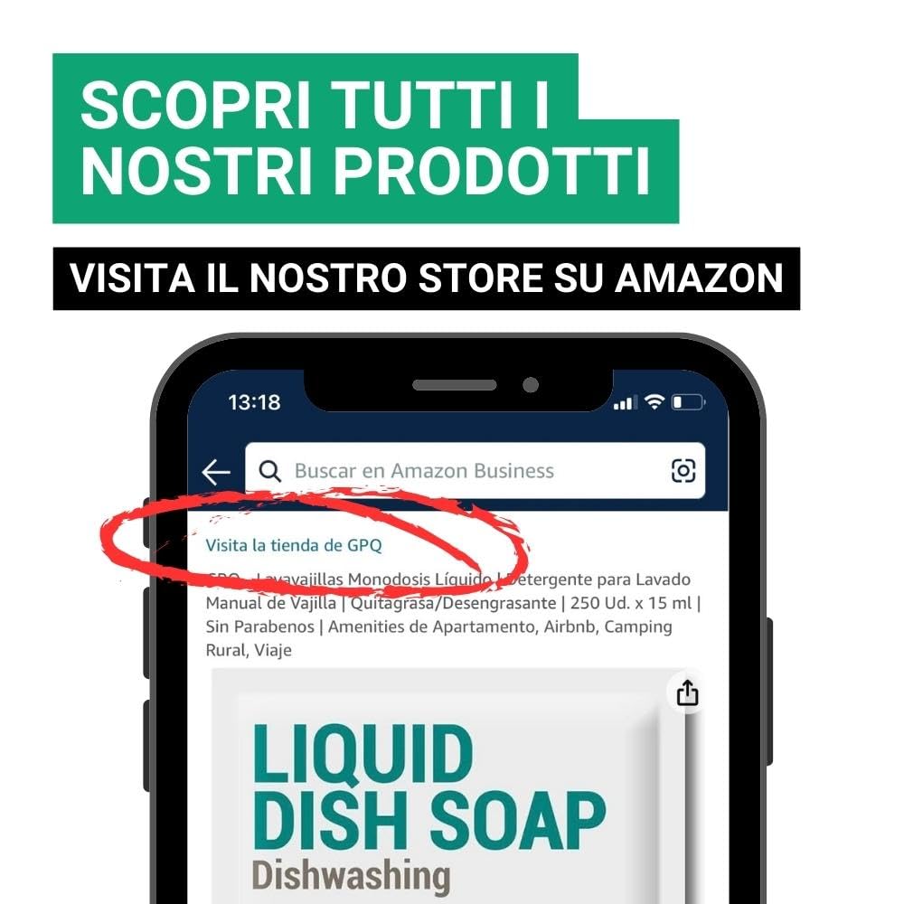 GPQ - Detersivo Lavastoviglie Liquido 15 ml | 250 pz | Amenities Detergente Manuale per Stoviglie | Sgrassante | Senza Parabeni | B&B, Casa Vacanze, Campeggio, Appartamento... | Fabbricato nell’UE