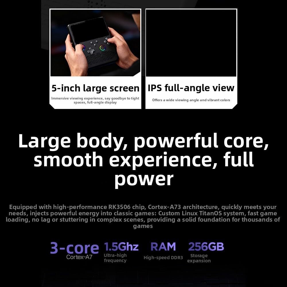 Dispositivo de juego portátil para mini juegos de arcade con pantalla IPS de 5.0 pulgadas y ambiente RGB para iluminación (blanco)
